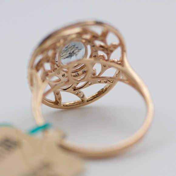 EFFY 14k Rose Gold Aquamarine & Brown Diamond Ring - Picture 4 of 8